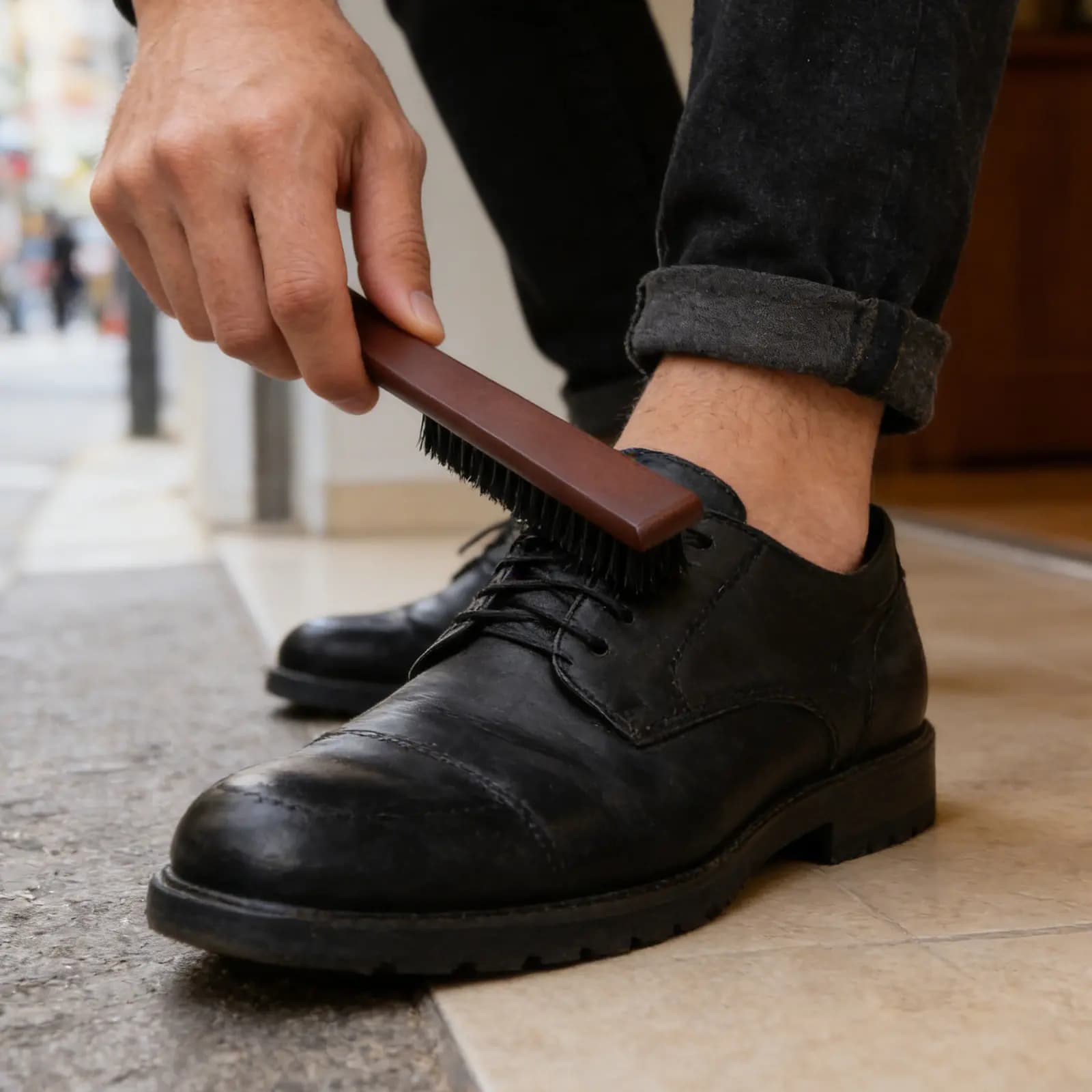 Set Premium 2 Pezzi: Spazzola per Vestiti con Manico in Legno e Calzascarpe per Camere d'Albergo, con Setole Delicate, Rimuovi Pelucchi, Senza Piegare per indossare il vestito