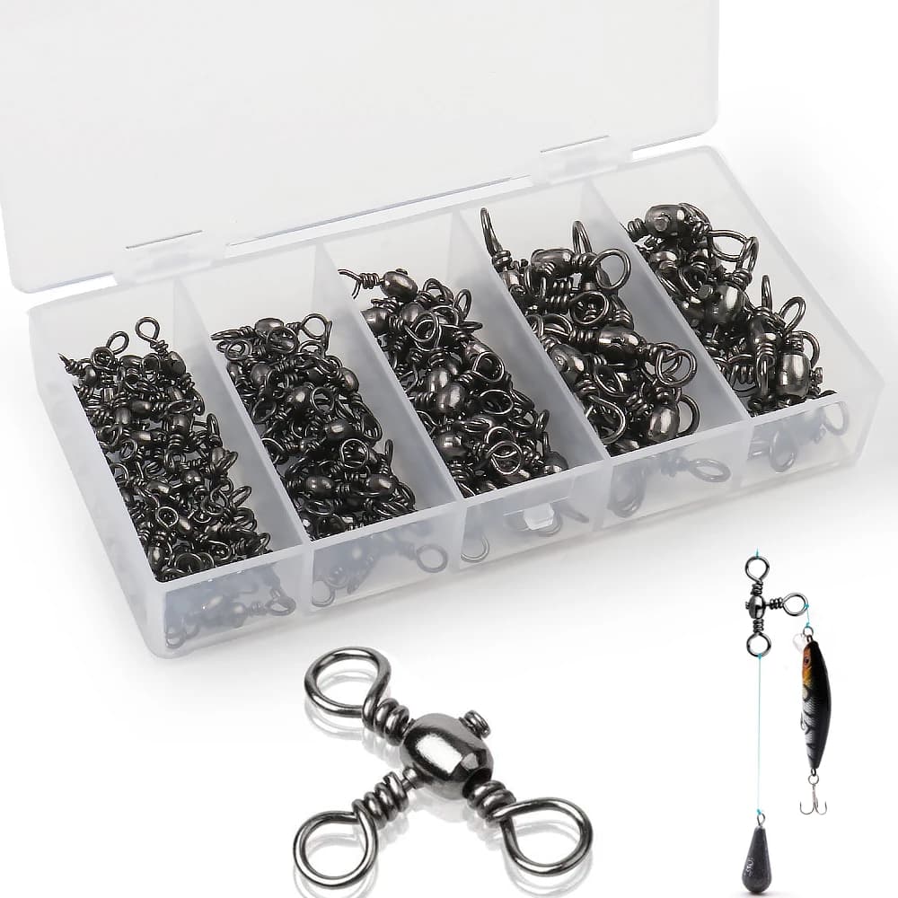 3 Way Barrel Swivel Fishing Connector 2#-12# Cross Line High Strength Split Rigs Tackle Box for Saltwater Freshwater 50-100Pcs