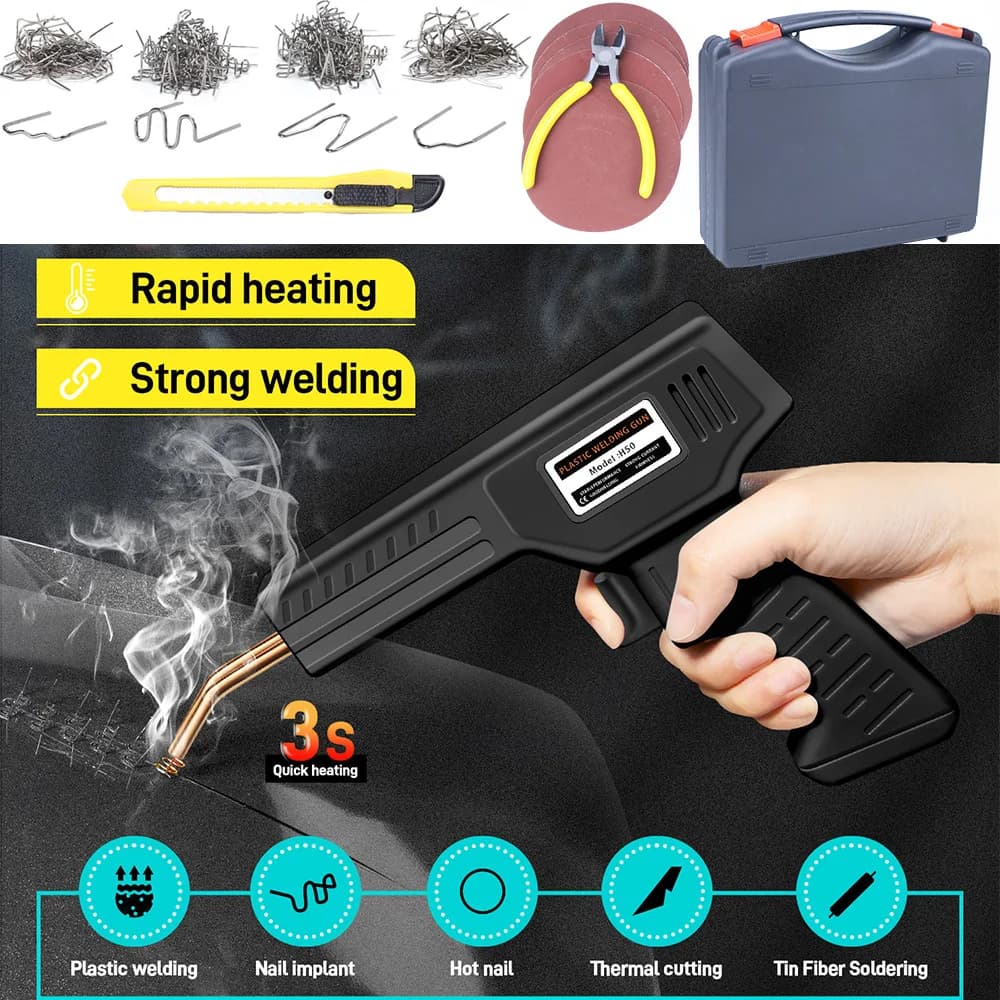 Kit di graffette a caldo per saldatore di plastica da 50 W, kit pistola per saldatura di plastica, kit di riparazione per paraurti auto, kit di riparazione in plastica