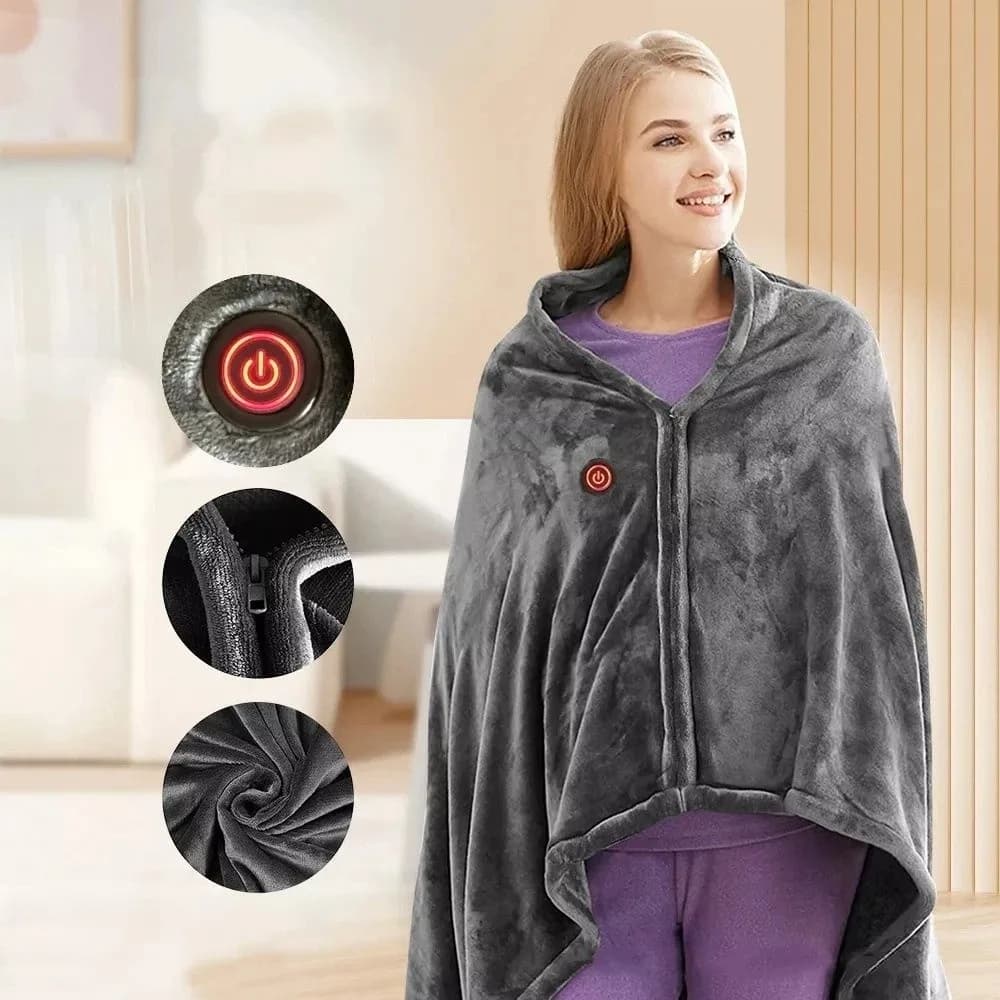 Coperta riscaldante in velluto corallo 8 aree riscaldate 3 livelli riscaldati Scialle riscaldante USB Design indossabile Coperta elettrica a riscaldamento rapido
