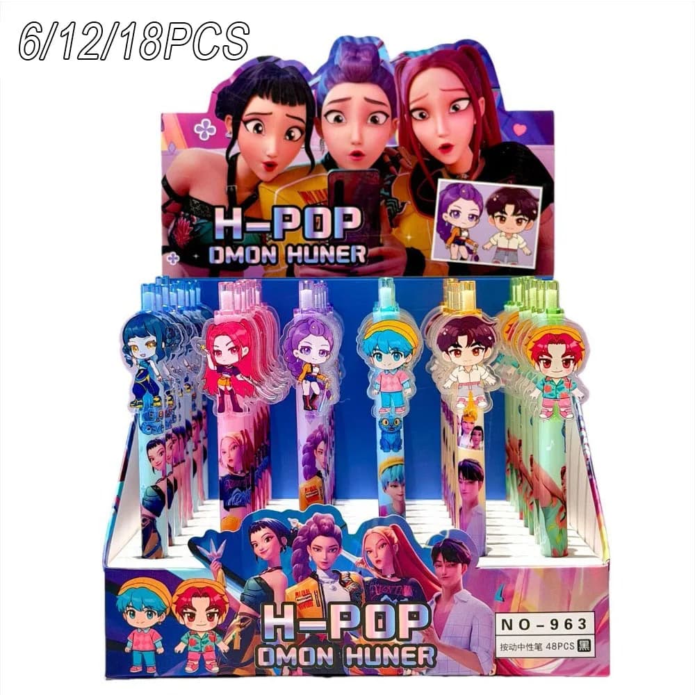 Set di 6/12/18 Penne Gel Nere con Personaggi Anime K-pop, Penne per Studenti, Cancelleria con Figure Anime, Articoli per Studio, Regalo, 0.5mm
