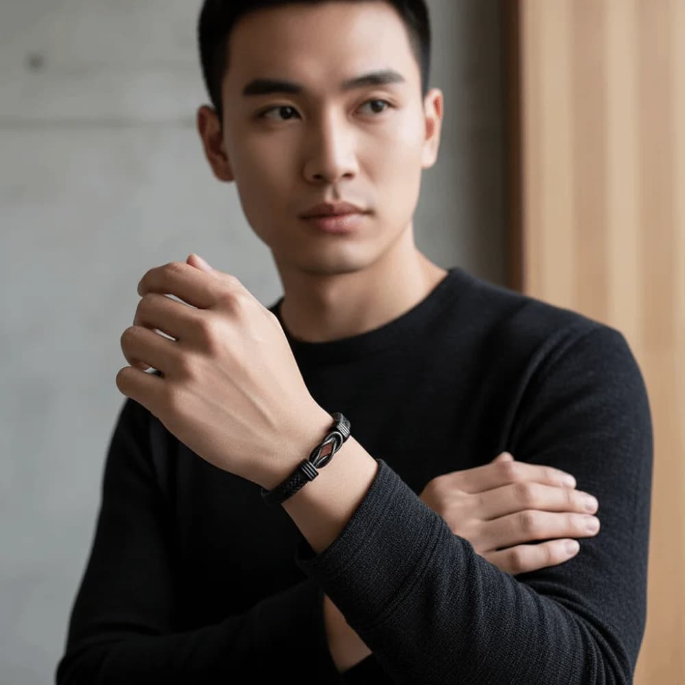 High-Quality PU Men's Figure-Eight Leather Bracelet Multi-Strand Braiding Braided Leather Magnetic Wristband