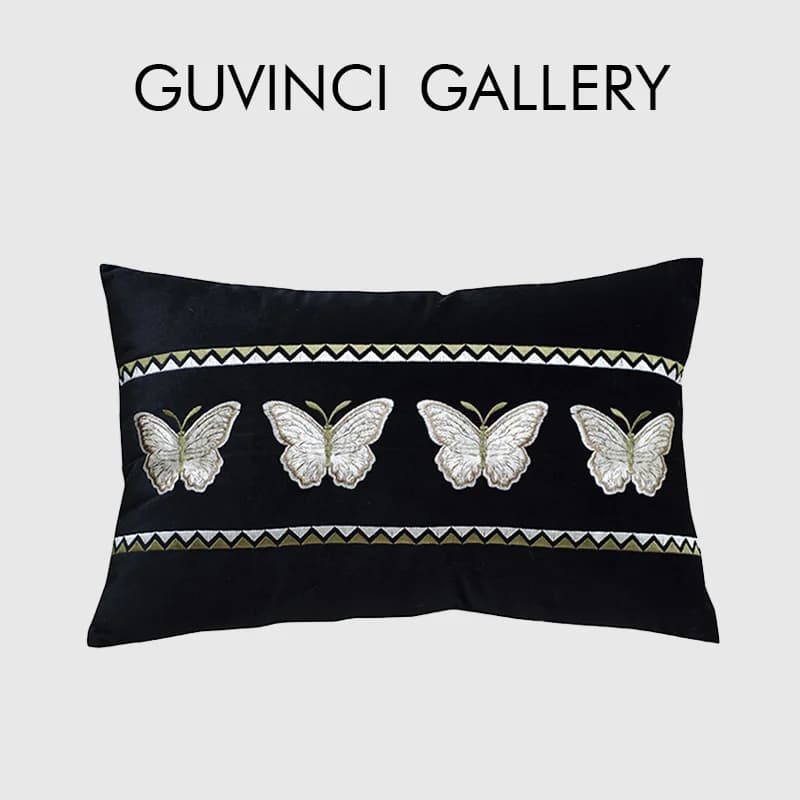 GUVINCI Farfalla Fodera per Cuscino Lombare Lussureggiante Velluto Decorativo Ricamato Rettangolo Federa per Cuscino per Soggiorno Divano Sedia Letto