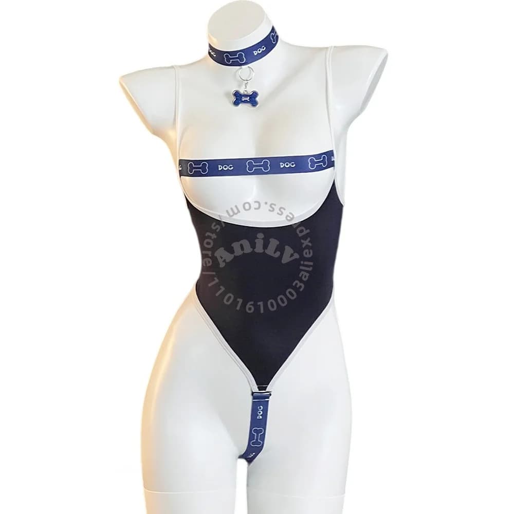 AniLV Costume da Studentessa Anime, Body Sexy con Stampa Cucciolo, Lingerie Provocante, Pigiama Erotico, Costume per Cosplay
