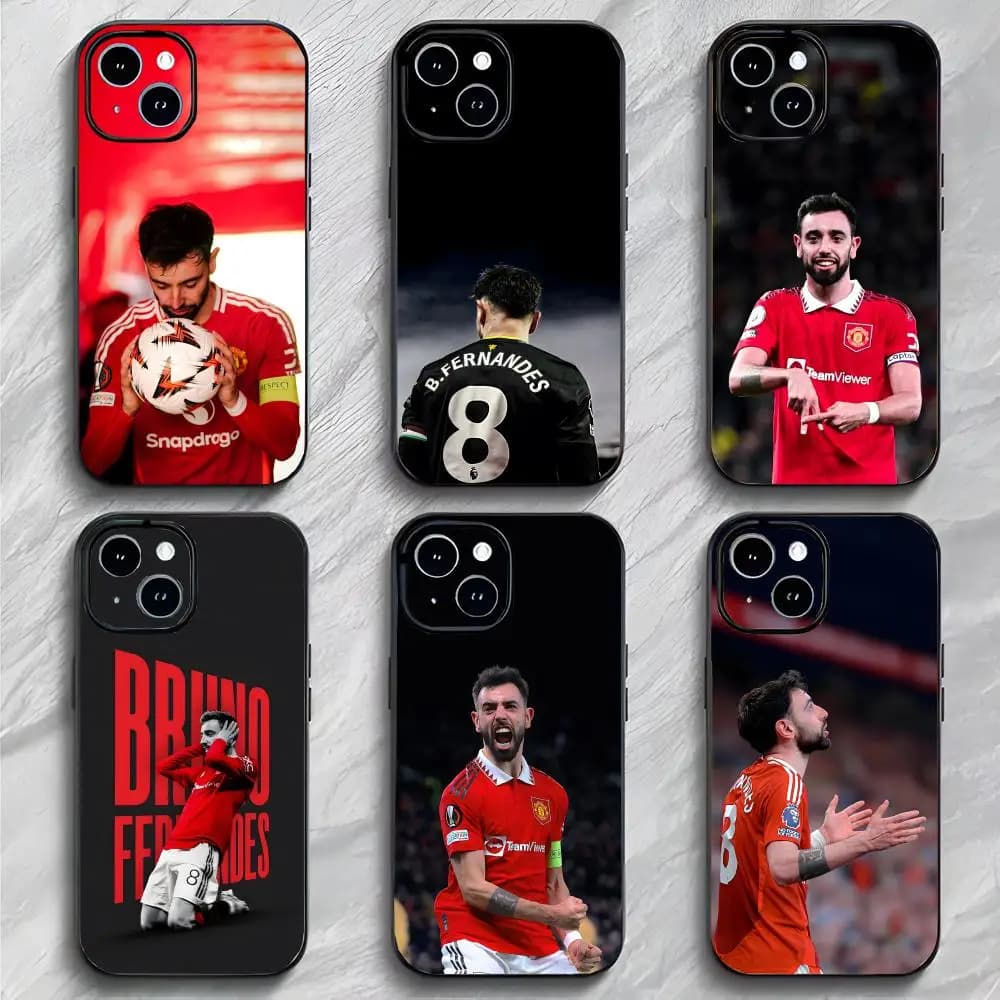 Anti-collision black opaque thin phone case for football fans Bruno Fernandes for iPhone 17 16 15 14 ProMax