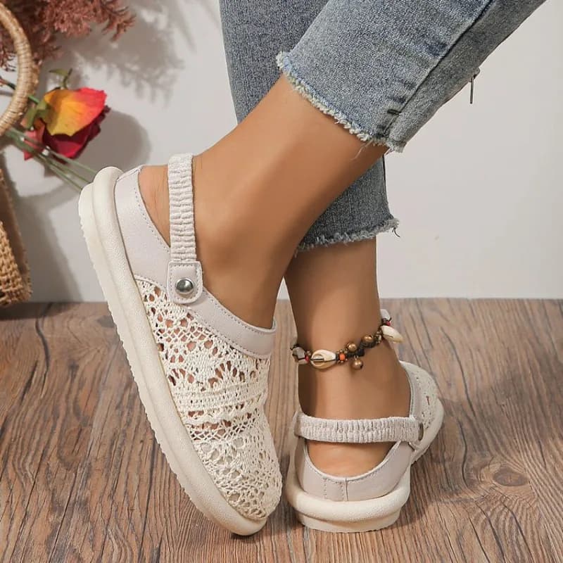 Sandali dolci estivi da donna scarpe da donna traspiranti a punta chiusa suola morbida sandali piatti leggeri in pizzo scivoli Casual da esterno milwauftu fusciacome