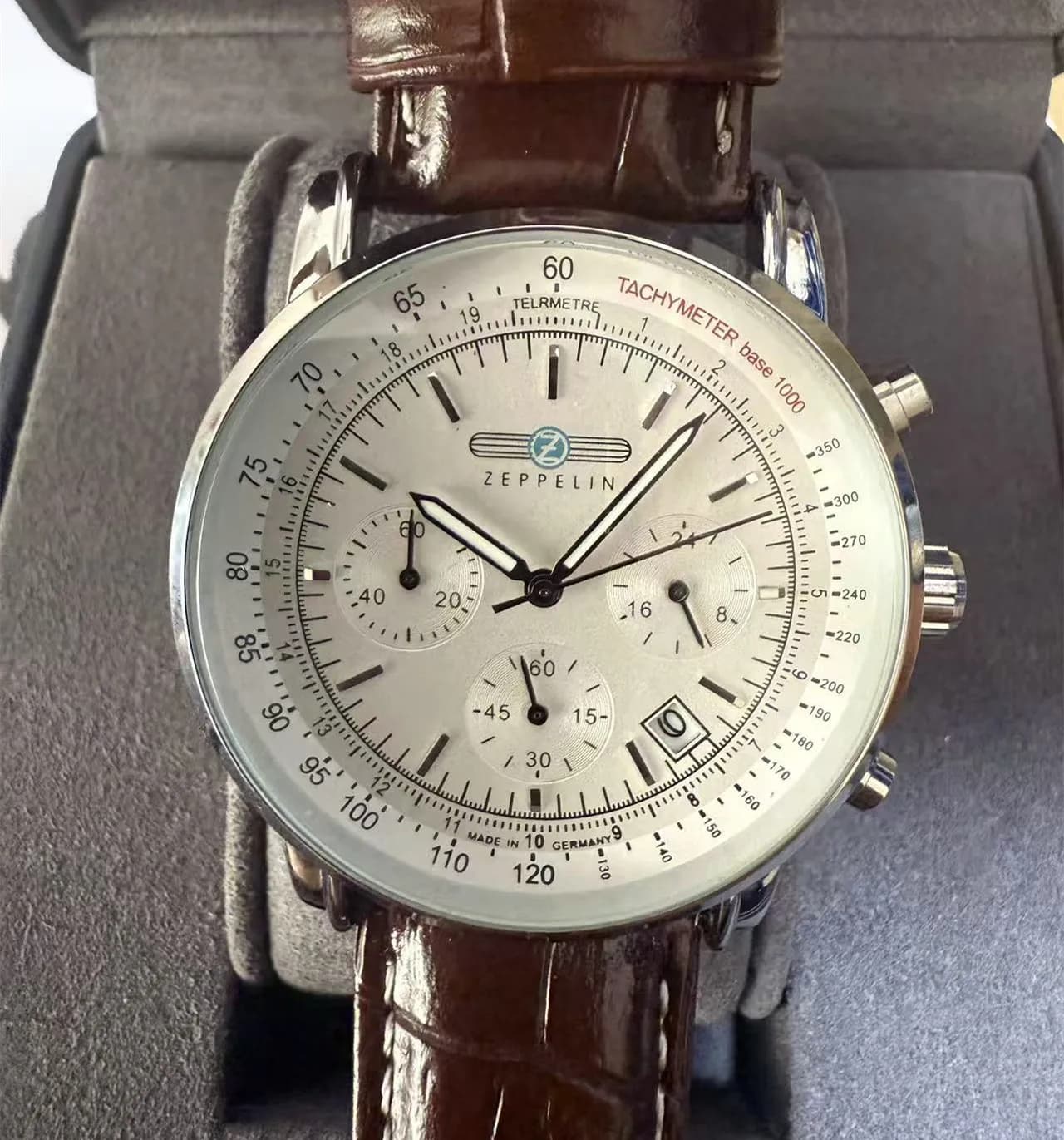 Trendy Fashion ZEPPELIN Couple Wristwatches Men Zeppelin Multifunction Three Dials Chronograph Luxury Quartz Watch with Date
