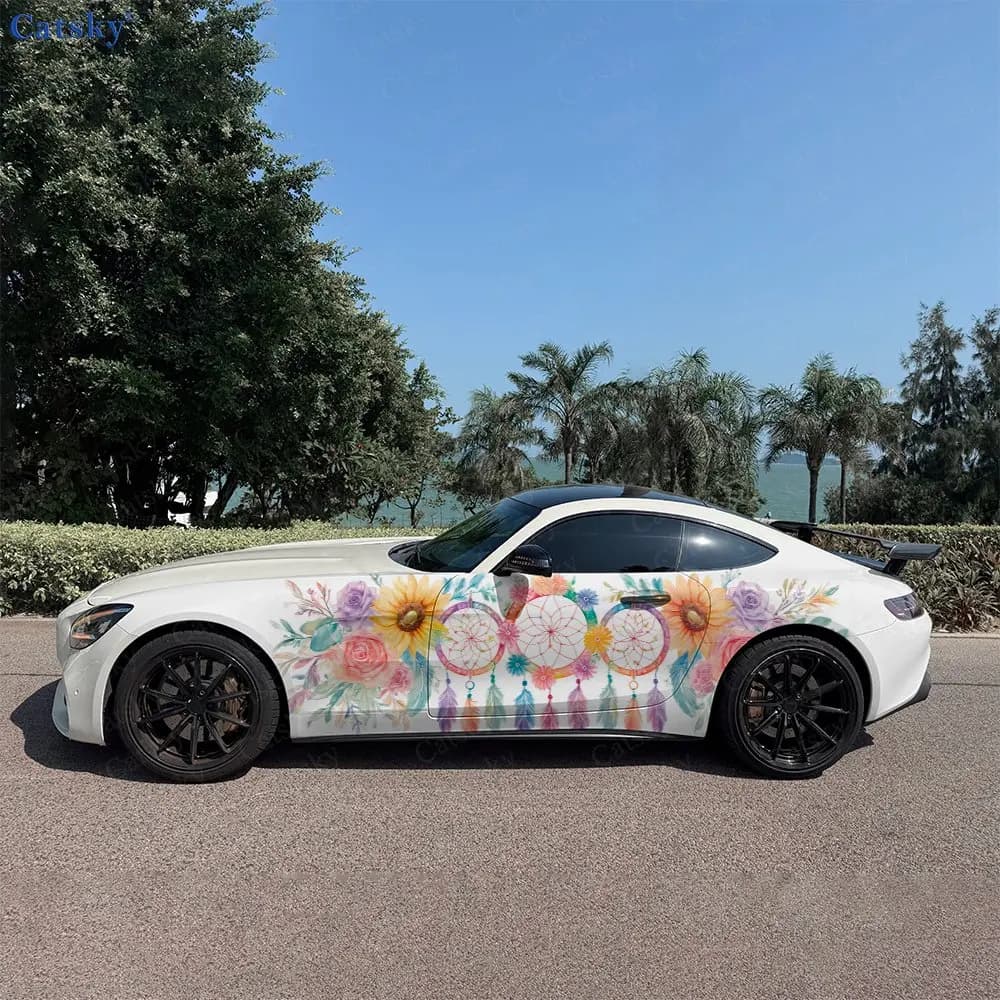 2pcs Colorful Feather Dreamcatcher, Durable, Fade-resistant, Enhance Vehicle Aesthetics With Bold Artistic Design Car Vinyl Wrap