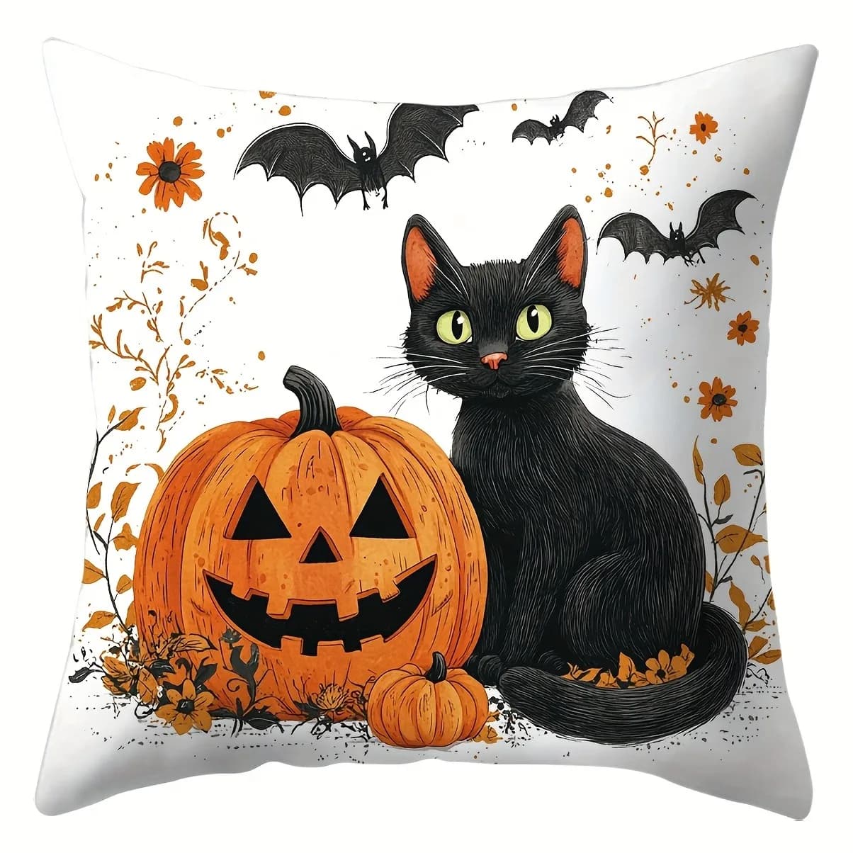 Fodera per cuscino di Halloween Fodere per cuscini con motivo testa di gatto e zucca Lavabile in lavatrice Divano decorativo Camera da letto Soggiorno