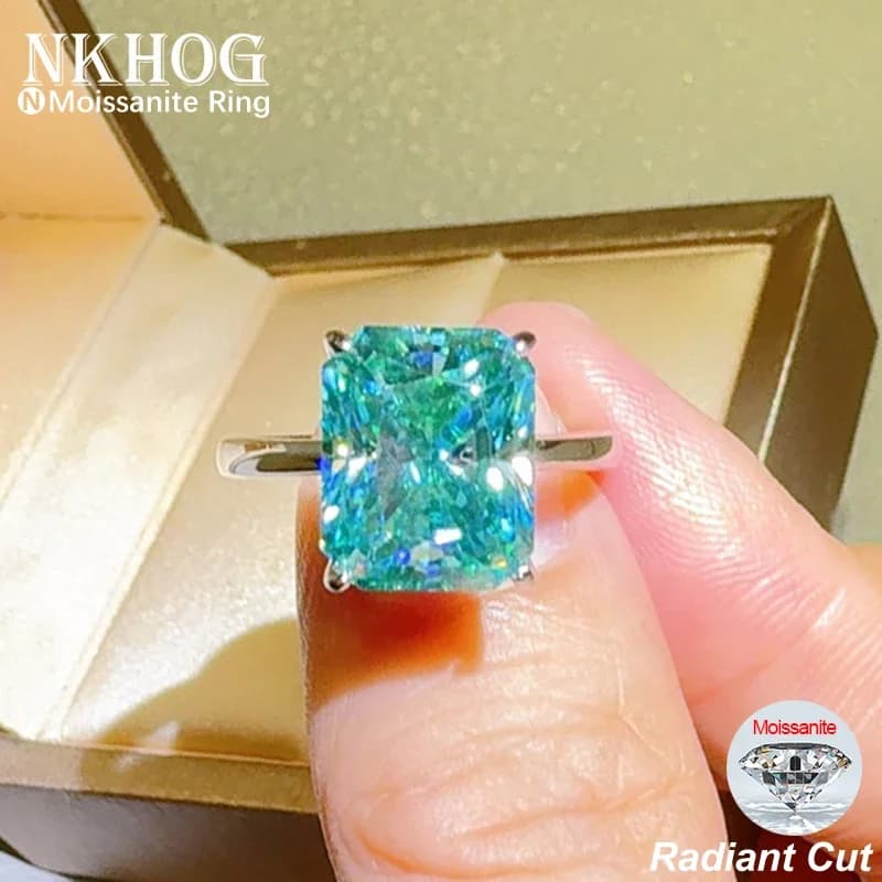 NKHOG 1/2/3/5CT Radiant Cut Green Moissanite Rings D Color Lab Diamond S925 Sterling Silver Women Ring Gifts Jewelry Certificate