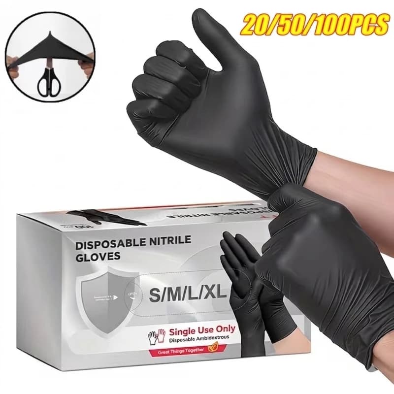 20/50/100 Pezzi Guanti Monouso in Nitrile Nero 4mil con Presa Testurizzata, Guanti per Uso Domestico, Pulizia Cucina, Alimenti, Pre-Tatuaggio, Tintura Capelli