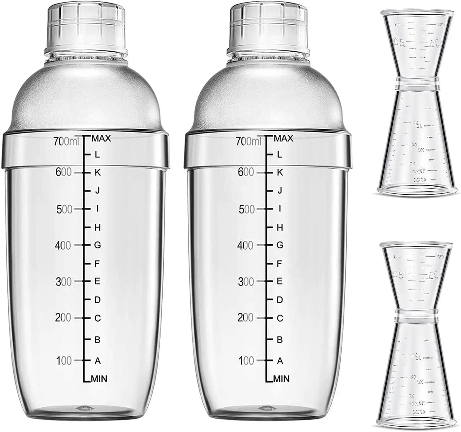 Set da Cocktail 4 Pezzi con Shaker in Plastica e Doppio Jigger per Barman Domestico