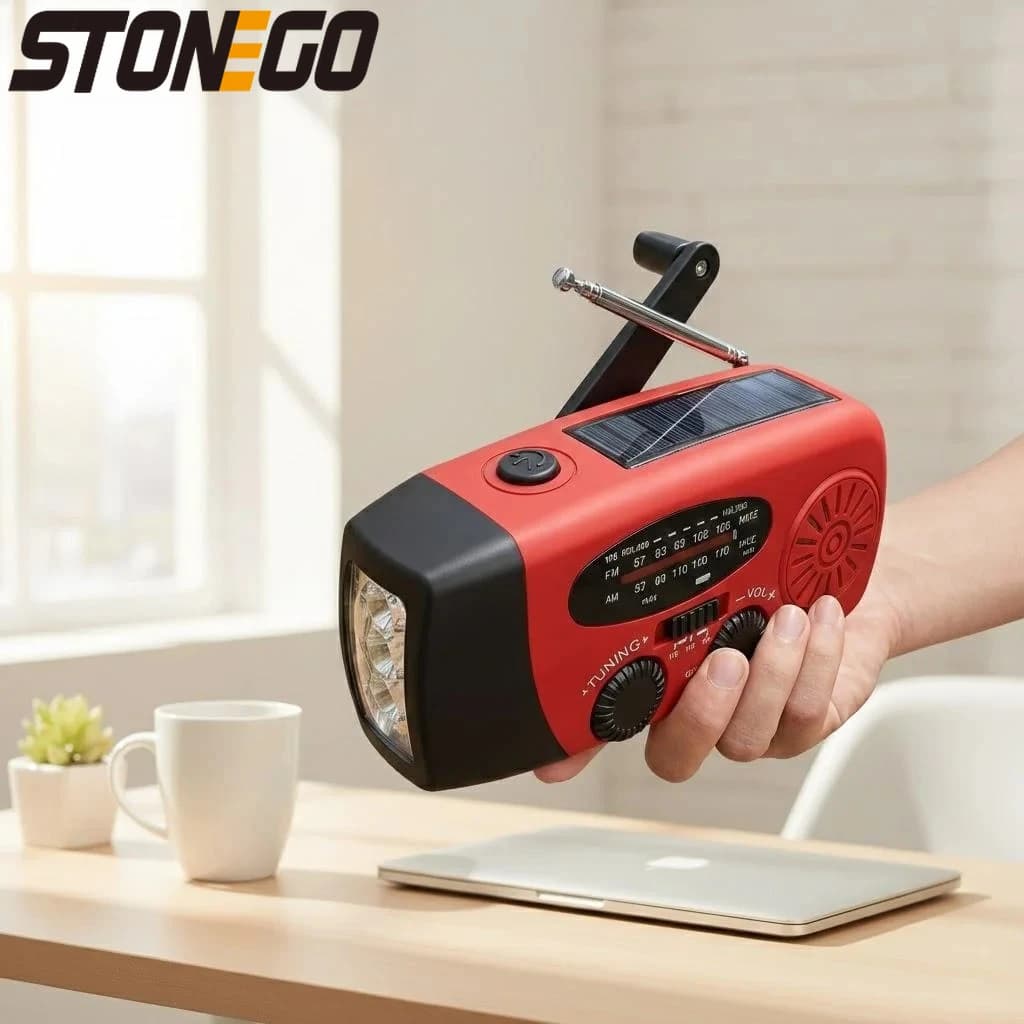 Radio meteorologica portatile FM AM WB NOAA a manovella con energia solare, torcia LED di emergenza e power bank