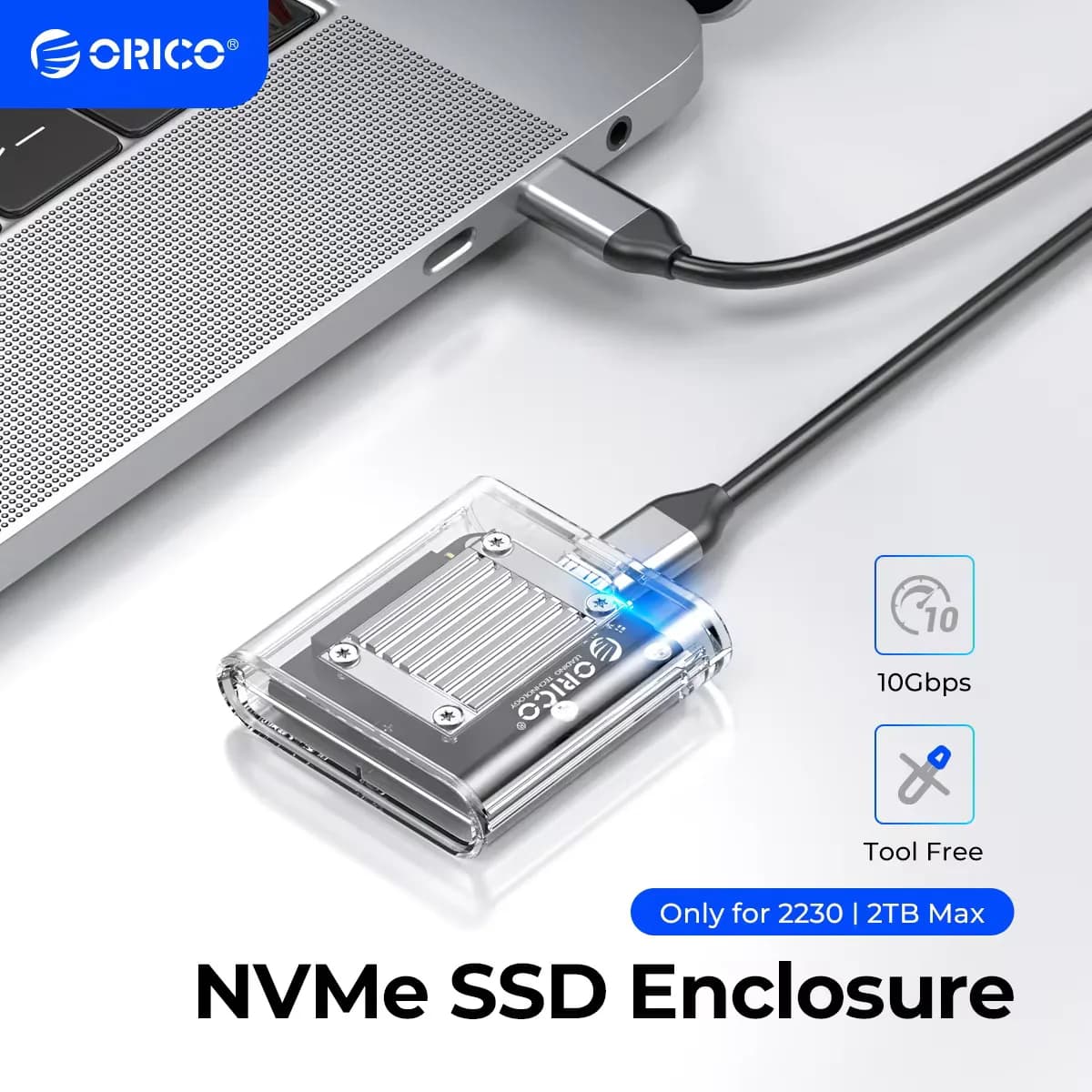 Custodia ORICO-NVMe per PCIe SSD Adattatore esterno trasparente da M.2 a USB Tipo C Mini 2230 M.2 SSD Custodia 10 Gbps