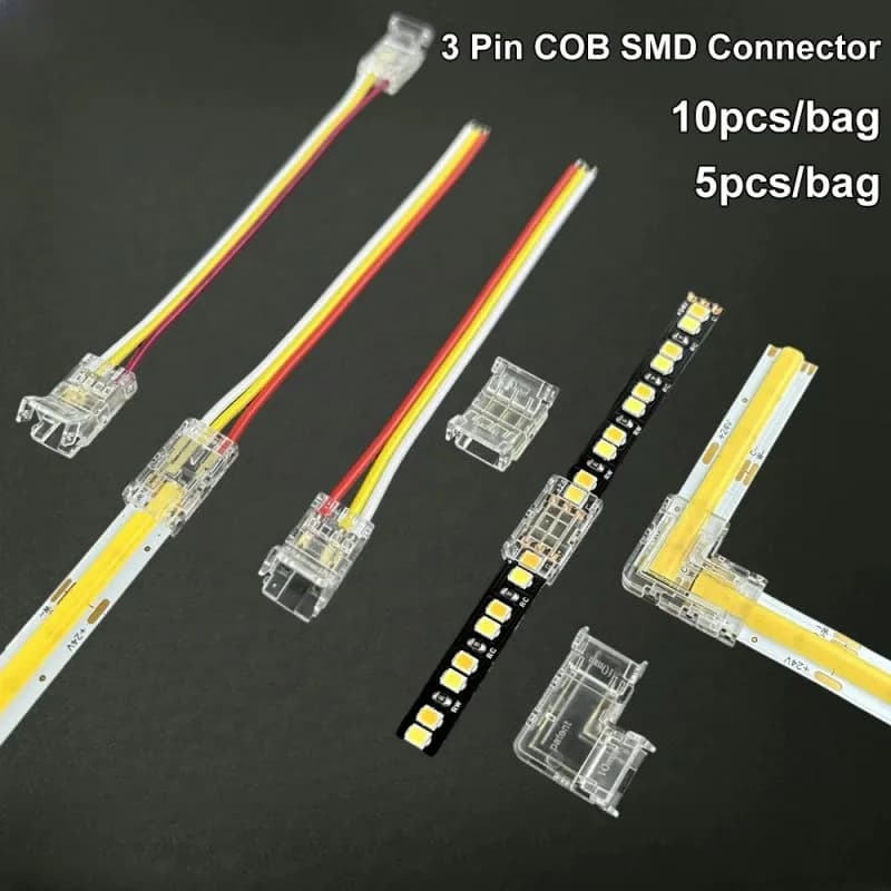 5 pz/borsa 10 pz/borsa Fibbia di Cristallo Smd Cob Connettore 8mm 10mm 3 Pin 3 Vie Angolo Led Strip Light Connettore