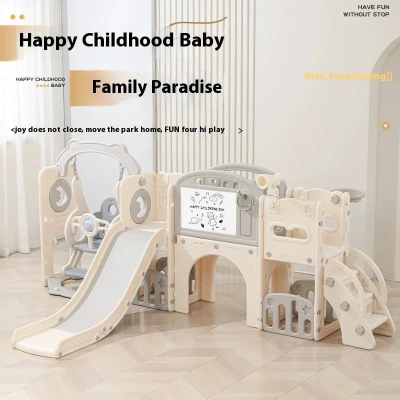 Altalena per bambini Giocattolo Combinazione Tavolo da disegno Telaio da basket Scivolo portaoggetti Giocattolo Scivolo da arrampicata per bambini Regalo di compleanno Parco familiare