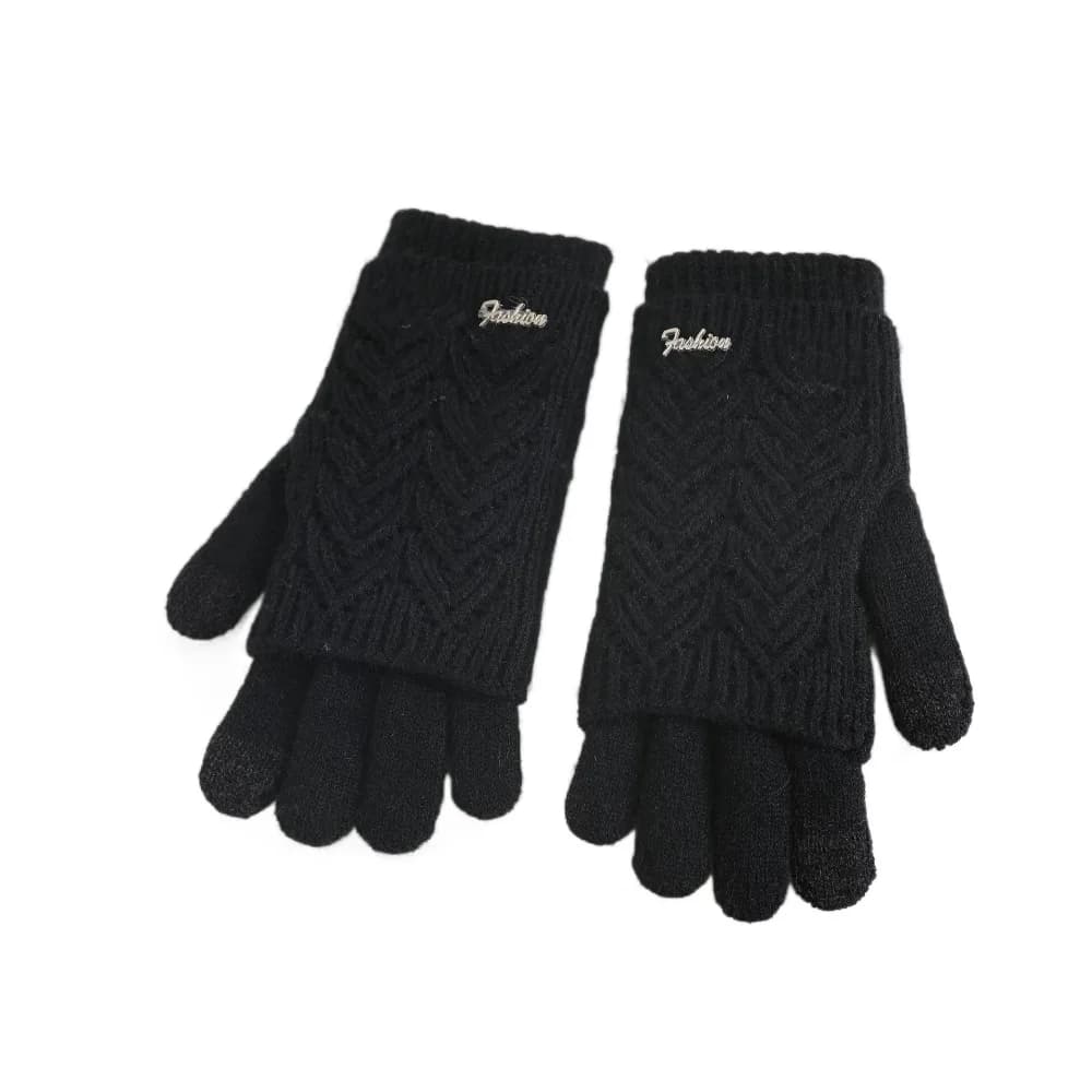 Guanti in maglia doppi funzione, tinta unita, touchscreen, a cinque dita, ispessiti, anti-freddo, da ciclismo, per ragazze