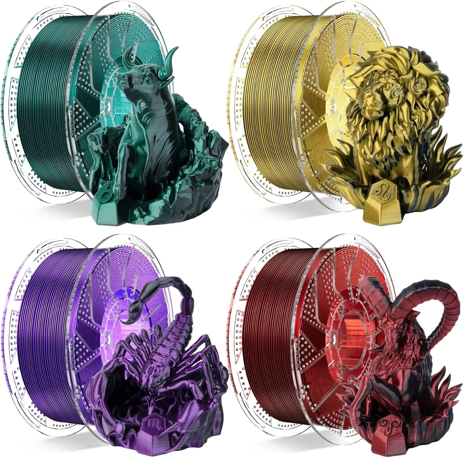 Filamento 3D in PLA Seta Bicolore 1.75mm Rosso Natalizio Oro Viola Verde Scuro 4x1kg