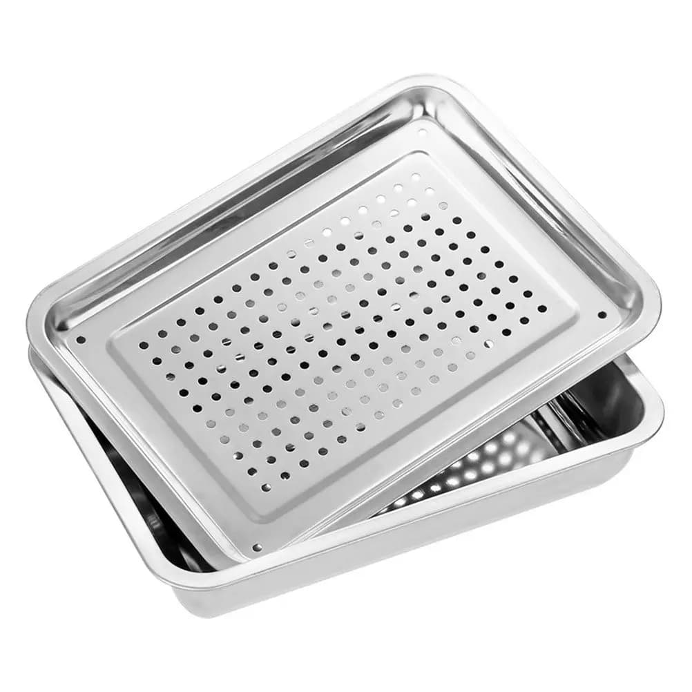 Stainless Steel Rectangular Tray Drainer Thickened Premium 410 Stainless Kitchen Drying Plate Food Drain Tray Frying Pan