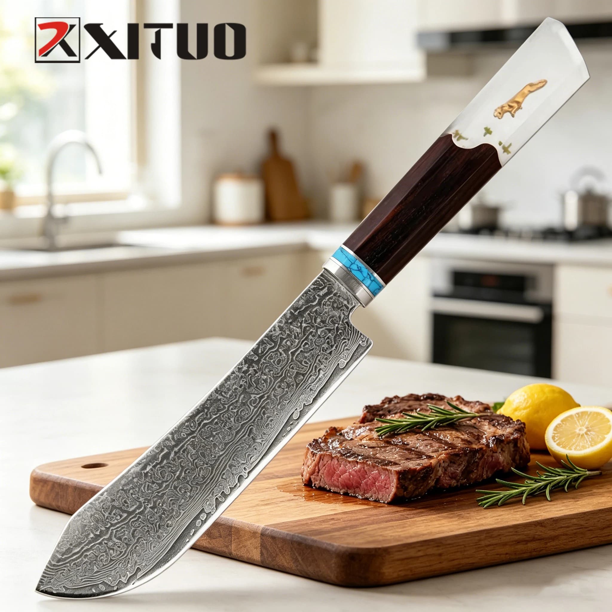 Coltello da Cucina XITUO, Coltello Multiuso da 6 Pollici in Acciaio Damascato Affilato, Coltello per Sbucciare Frutta e Verdura