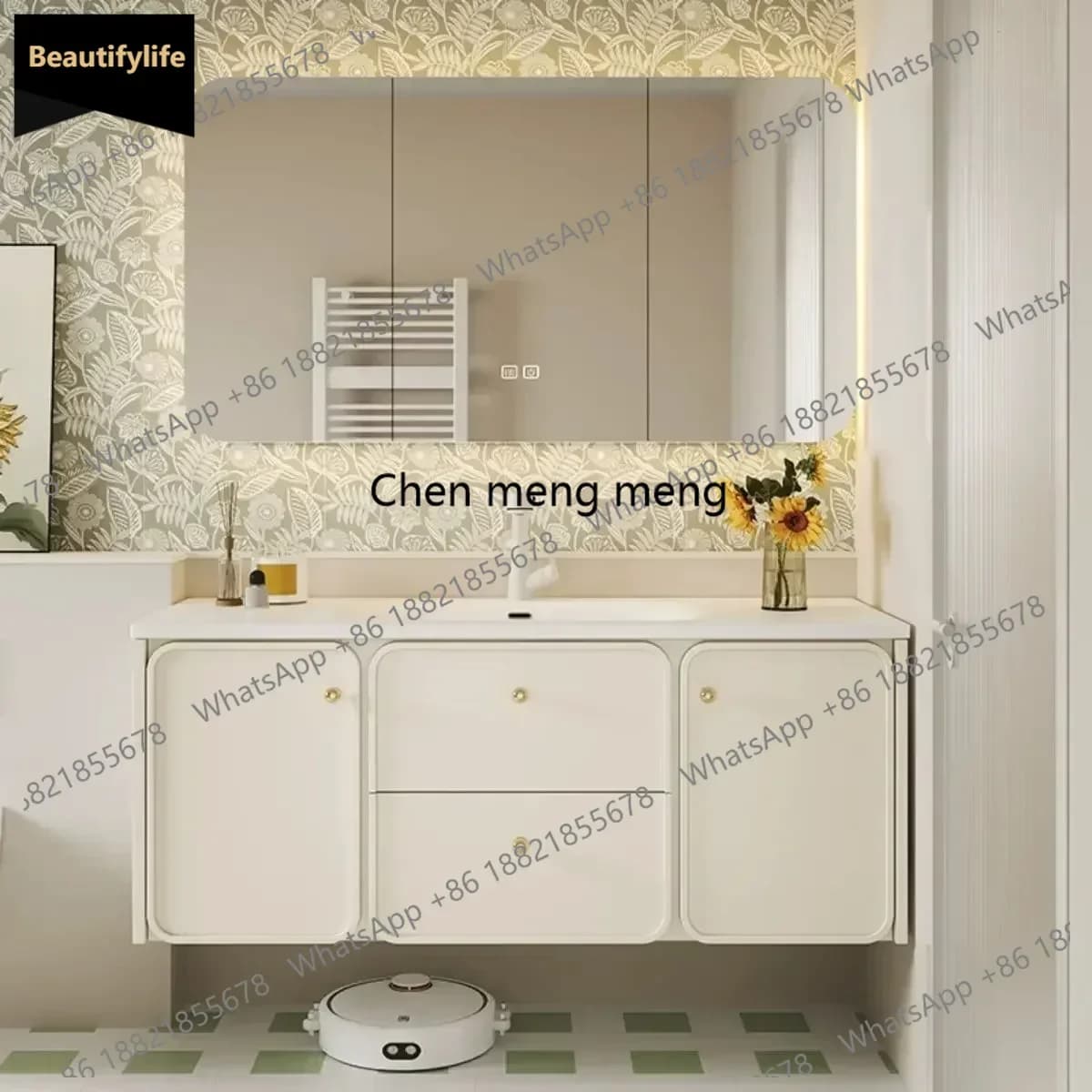 Mobili da Bagno CC Nordic con Specchio Intelligente, Lavabo Integrato in Ceramica, Mobile da Bagno con Lavandino