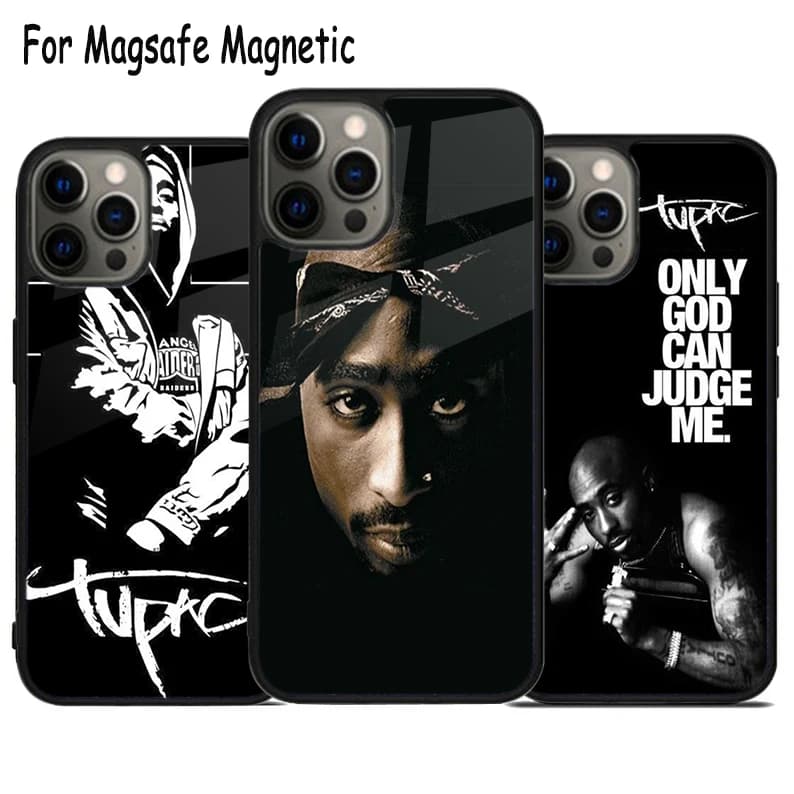 Cover Magnetica Magsafe per iPhone 17 Air 15 16e 14 13 11 12 Pro Max Plus con Tema Hiphop Rap Singer 2Pac Tupac Shakur