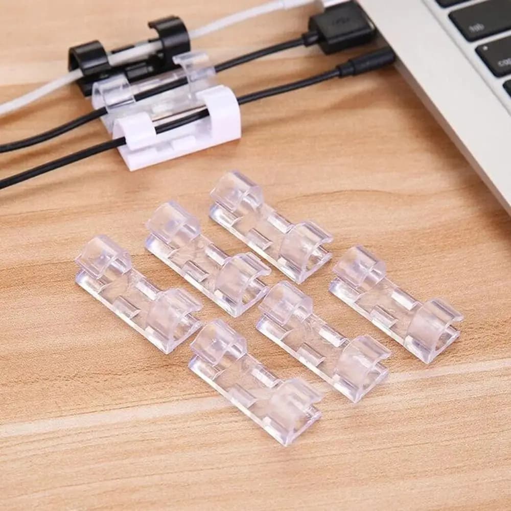 Clip Autoadesive per Gestione Cavi in Plastica Trasparente, Organizzatori per Cavi con Retro Adesivo, Confezione da 20 Pezzi