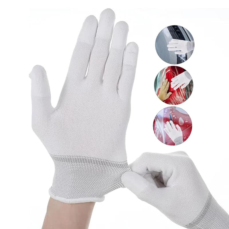 1 paio di guanti avvolgenti in vinile per auto, pellicola antistatica per colorazione delle finestre, guanti da installazione, guanti da lavoro con punta delle dita rivestiti in nylon PU, strumenti per avvolgere