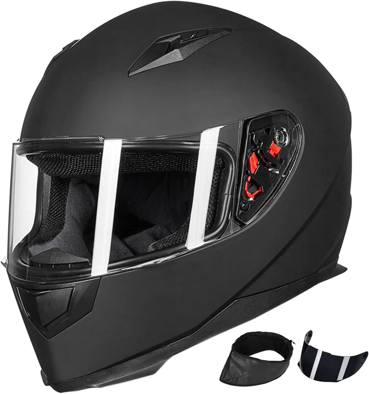 Casco Integrale da Moto con Sciarpa Invernale Rimovibile e 2 Visiere, Certificato DOT, Nero Opaco