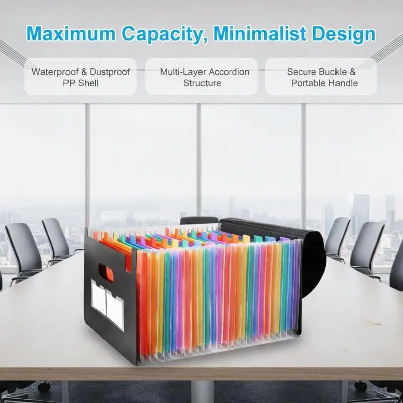 13 Grids Pocket File Folder Large Capacity Color Tabs Lightweight Document Holder for Student Exam Paper Storage