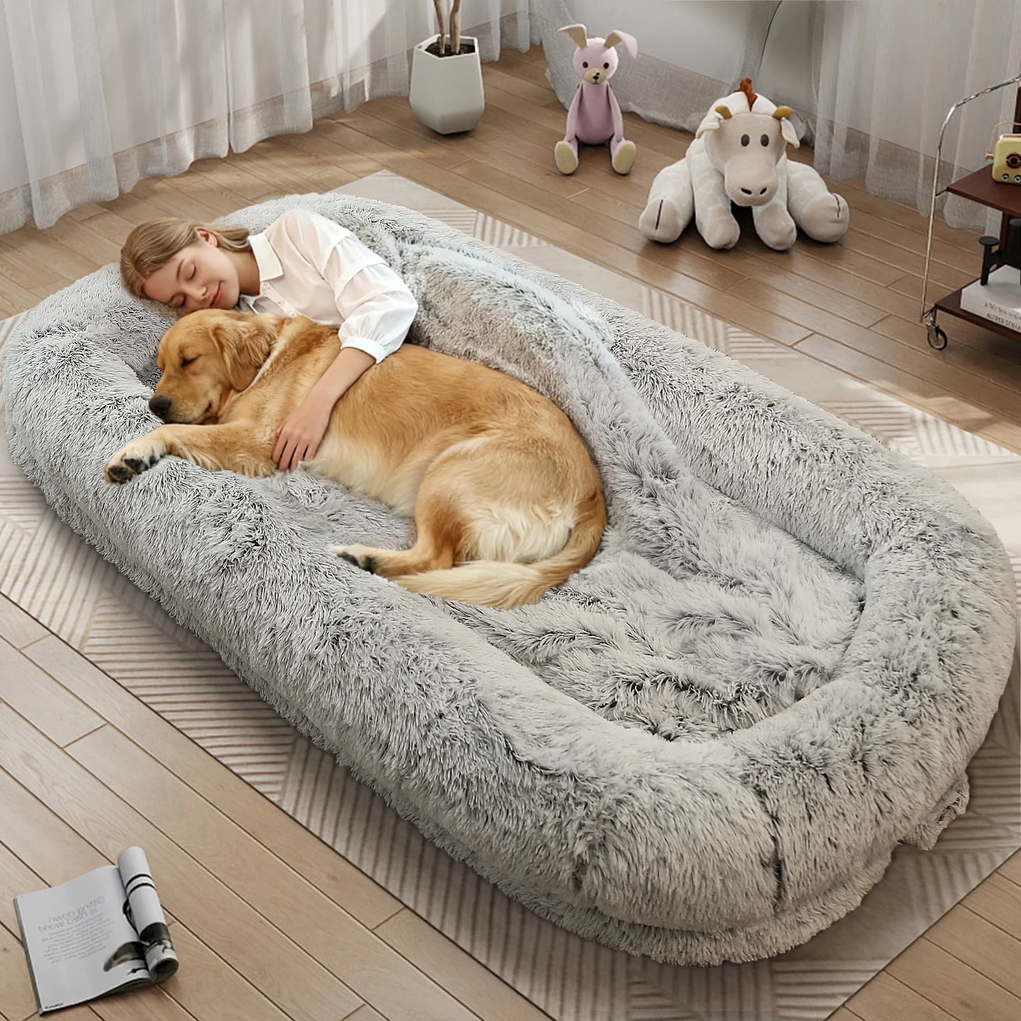 Human Dog Bed for Adults Large Human Size Dog Bed, Orthopedic Design with Removable Cover