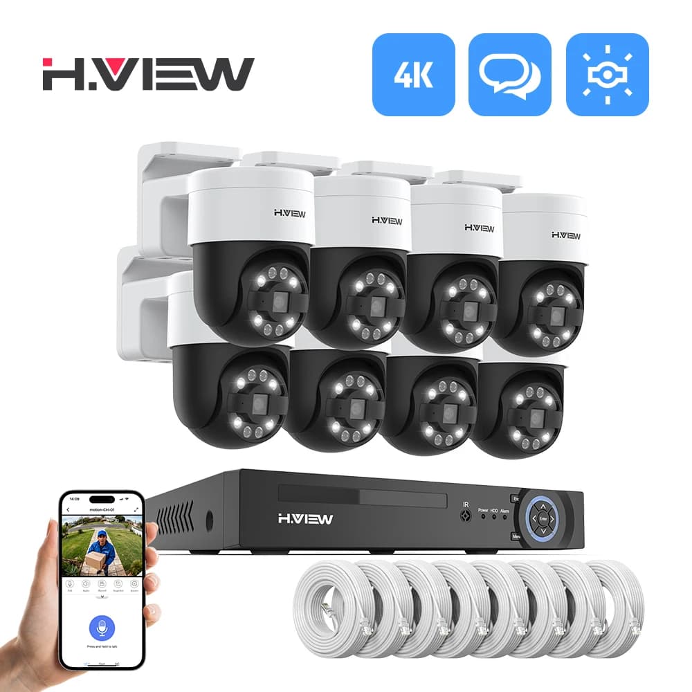 H.view 8Ch 4K 5MP 8MP Security Camera System CCTV Ptz Home Video Security Kit External IP Camera Humanoid Detection