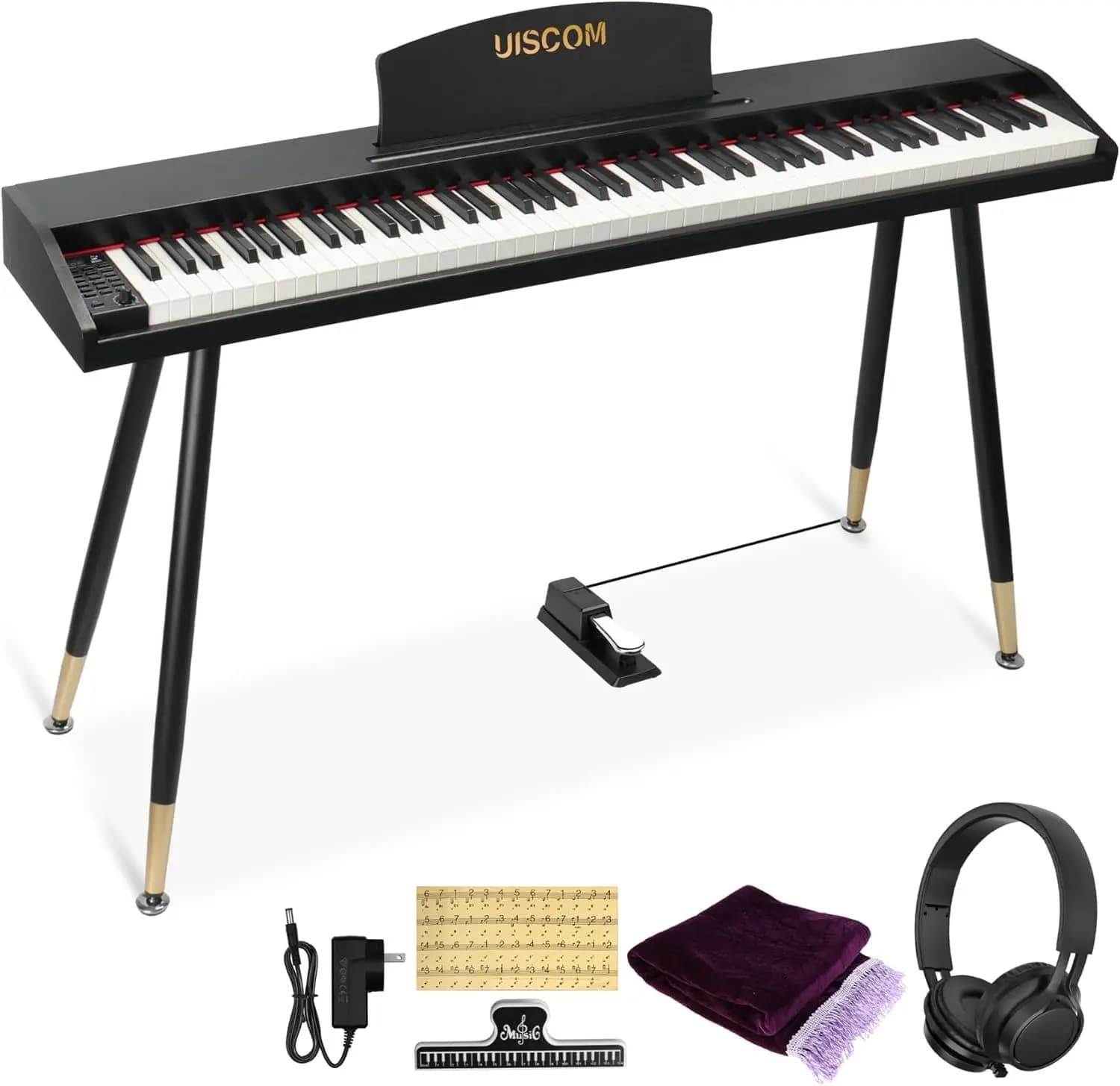 Pianoforte Digitale a 88 Tasti per Principianti con Supporto, Pedale, Cuffie, USB-MIDI, Nero Legno