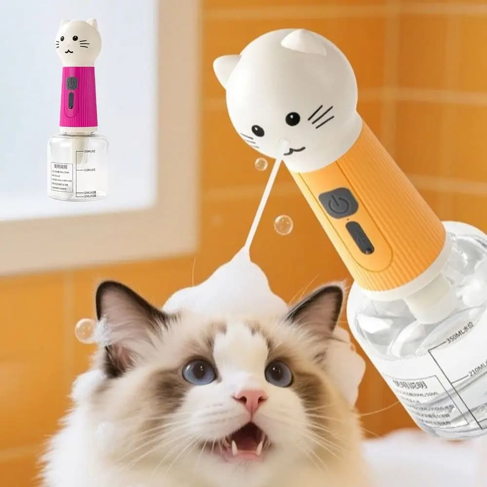 Dispenser di Schiuma Elettrico a Forma di Gatto per Animali Domestici con Ricarica USB, Macchina Automatica per la Pulizia e la Schiuma, Dispenser Intelligente di Sapone per Cani e Gatti