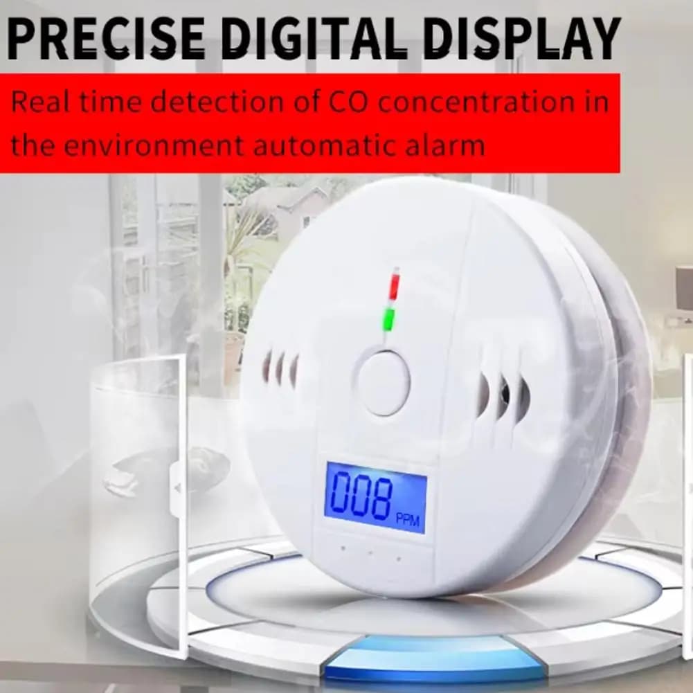 Rilevatore di Monossido di Carbonio con Allarme, Nuovo Sensore Fotoelettrico, Avviso Sonoro, Display LCD Digitale, Sirena per Avvertimento di Avvelenamento da CO in Casa