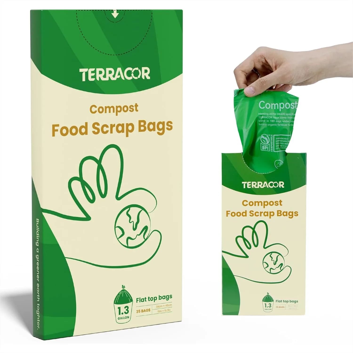 Sacchetti per Rifiuti Compostabili da 1.3-1.6 Galloni, 35 Pezzi Certificati BPI per Contenitori da Cucina