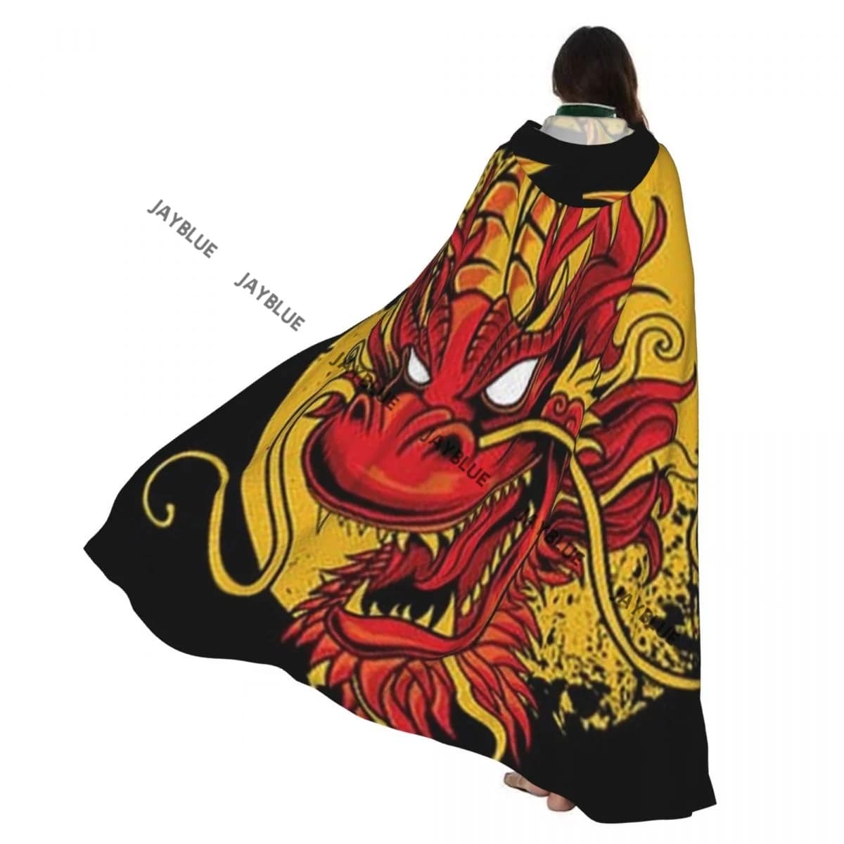 Unisex Adult Dragon Head Art Cloak with Hood Long Witch Costume Cosplay