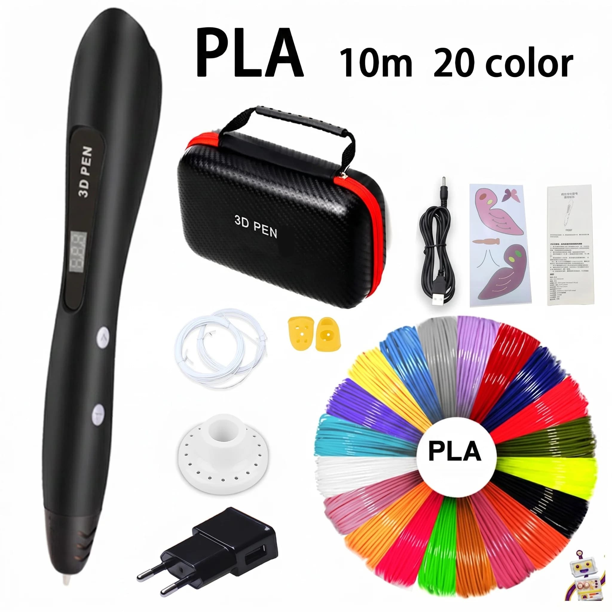 Kids DIY 3D Printing Pen 3d Pen Set for PLA Filament LCD Display 3D Pen for Chidren Child's Birthday Christmas Creative Gift