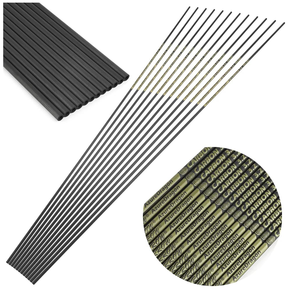 6/12 Pezzi Aste per Frecce in Carbonio Puro 24T, 32 Pollici, Diametro Interno 3.2mm, Spine 300-1000, per Arco Ricurvo e Compound, Tiro con l'Arco, Caccia e Tiro al Bersaglio