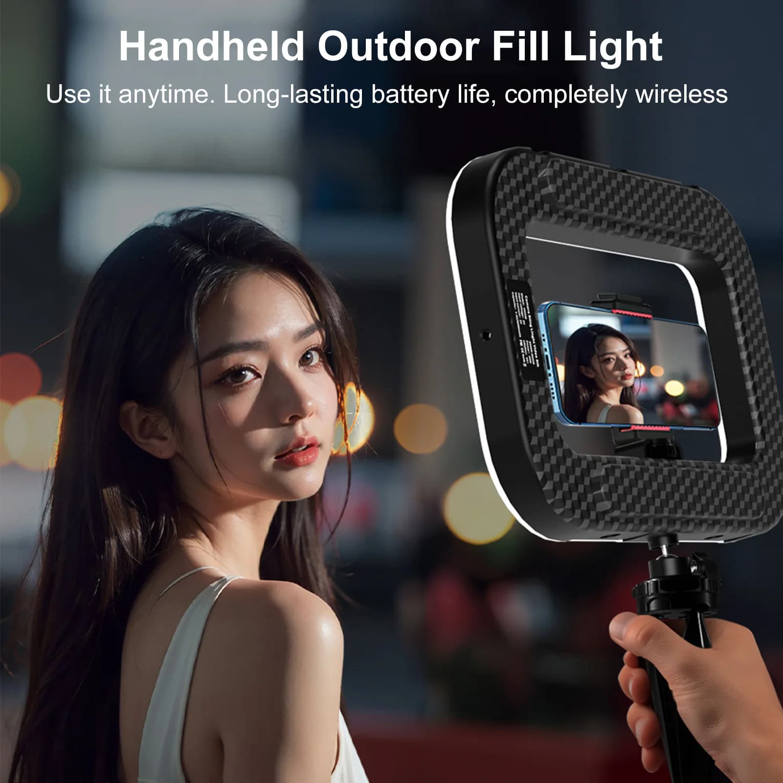 Rechargeable Cellular Light with Stabilizer and Support for Video Recording and Selfie