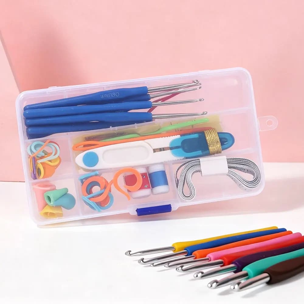 53pcs Crochet Hook Set DIY Craft Sewing Tool with Storage Box Multicolor Mixed 2-8mm Knitting Needles for Beginners