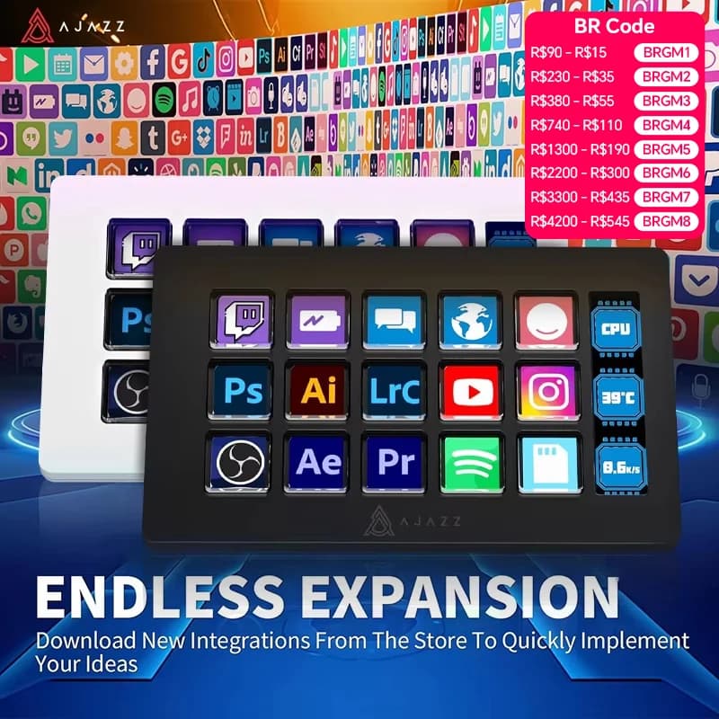 AJAZZ AKP153E Multifunctional Console Panel from Desk with 15 Macro Keys for Custom Actions, Mini Assistant Keyboard
