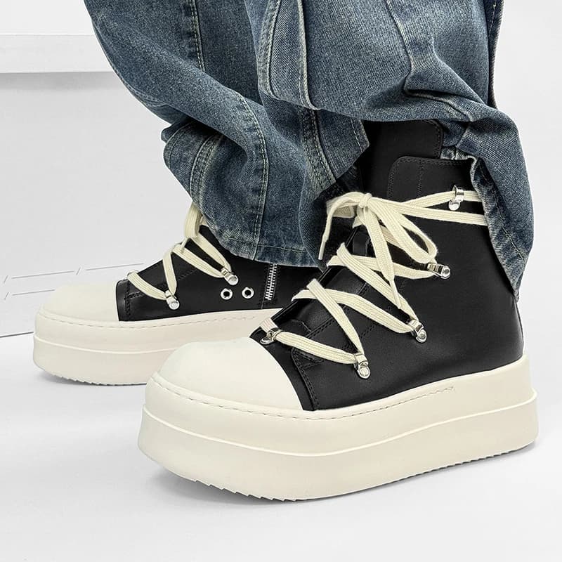 men luxury fashion punk rock original leather boots black designer shoes cowboy platform boot stylish cool ankle botas hombre