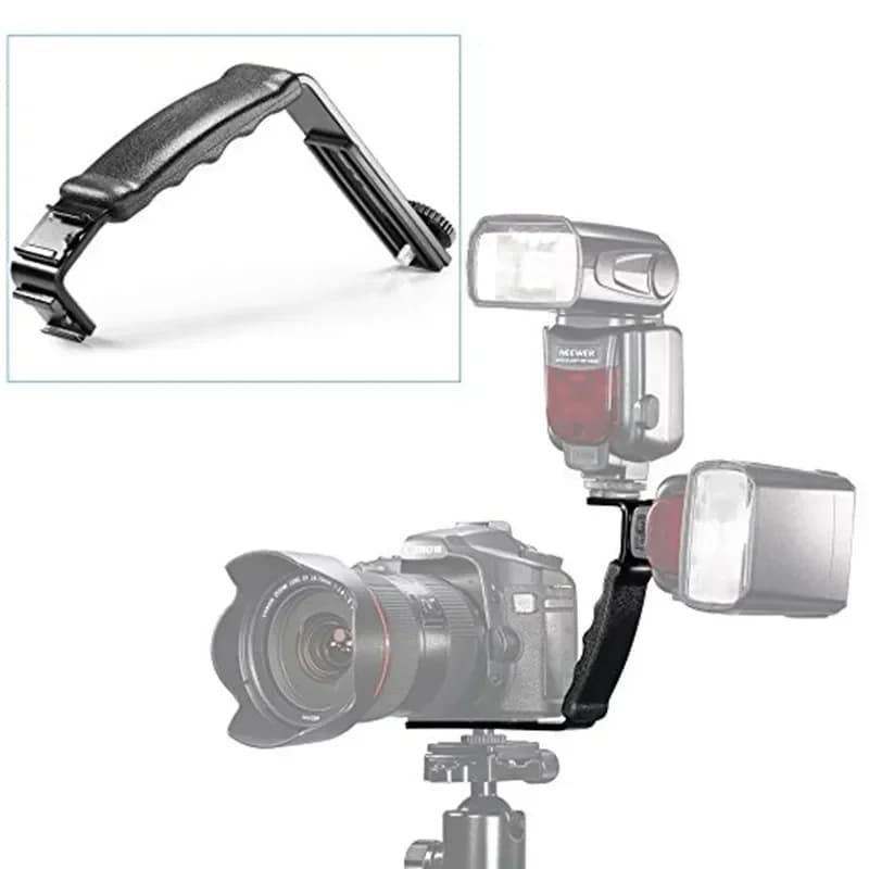 Supporto a L con Impugnatura e Adattatore Cold Shoe 1/4 per Microfono, Compatibile con Stabilizzatori Gimbal Zhiyun Smooth Q2 4 e DJI OSMO Mobile 3