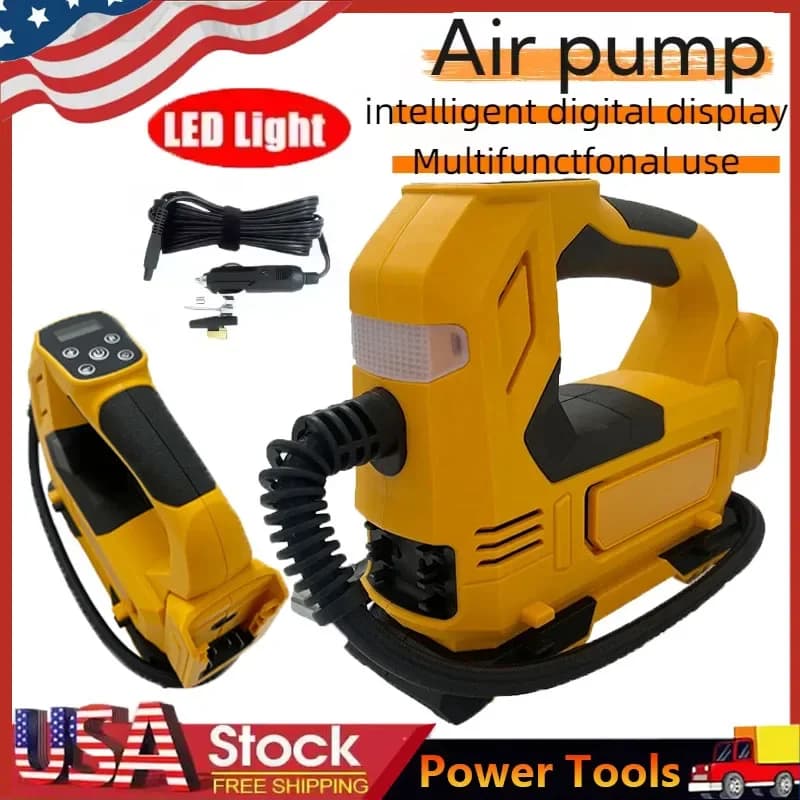 Compressore d'Aria Portatile Ricaricabile, Gonfiatore Digitale Senza Fili per Pneumatici Auto, Compatibile con Batteria Dewalt 18V