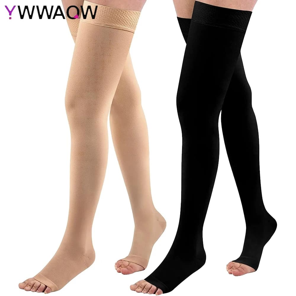 1 paio di calze a compressione senza dita per calze a compressione alte 20-32 mmHg per la circolazione di donne e uomini con fascia in silicone
