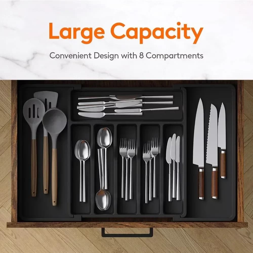1pc Organizer per cassetti per posate, portaoggetti in plastica regolabile per cucchiai, forchette, coltelli, vassoio espandibile per utensili da cucina