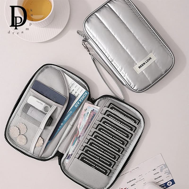 Portafoglio da Viaggio alla Moda con Cerniera, Porta Carte per Viaggi d'Affari, Lussuoso Porta Passaporto RFID con Cinturino da Polso, Portamonete, Pochette