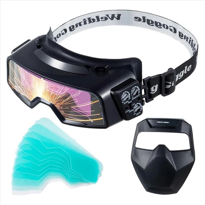 A20F-Auto Darkening Welding Goggles, Wide Rang Shade 4/5-9/9-13, Welding Glasses With Welder Mask And 10 Replacement Lenses