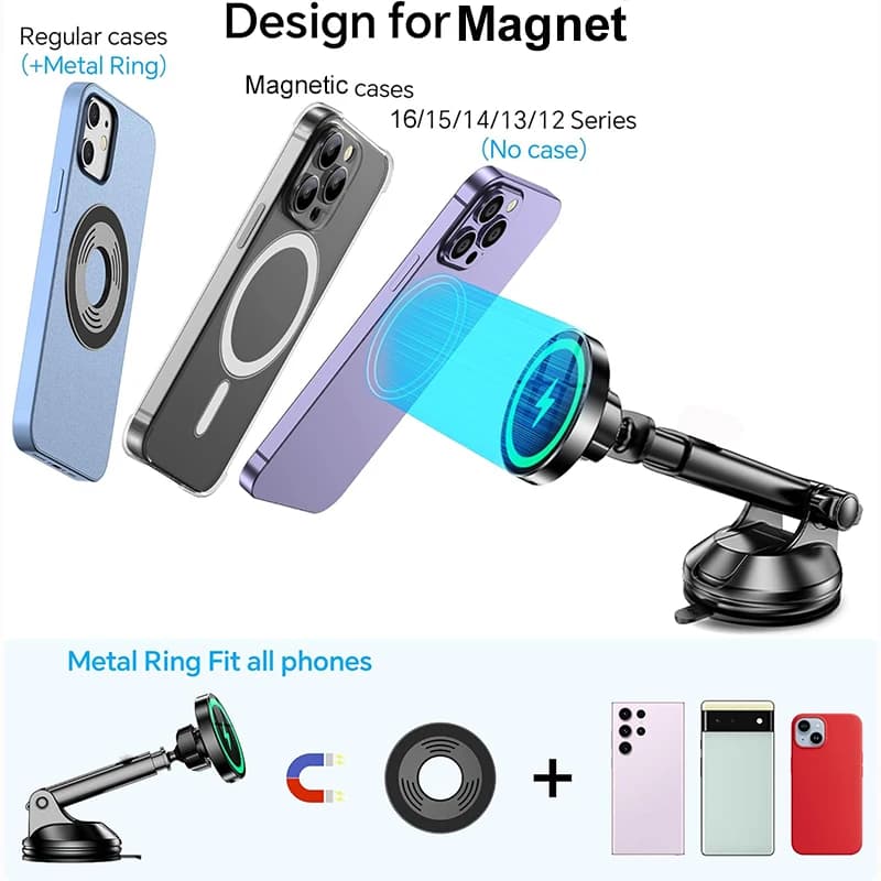 UYUXIO Caricabatterie Wireless Magnetico per Auto 15W Ricarica Rapida Supporto Telefono da Cruscotto/Parabrezza per iPhone 16 15 14 Pro Max